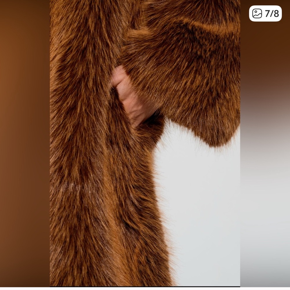 AKIRA DAYANNE LONG SATIN LINING FAUX FUR TRENCH COAT Brown - Picture 4 of 9